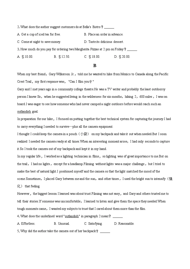 2025-2026学年黑龙江省齐齐哈尔市高一（上）期末英语试卷-自定义类型第2页