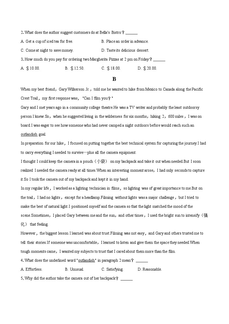 2025-2026学年黑龙江省齐齐哈尔市高一（上）期末英语试卷-自定义类型第2页
