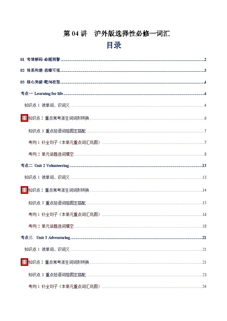 高考英语二轮-沪外版选择性必修一词汇（词性转换，短语词组，词汇综合检测）（讲义）（学生版）第1页