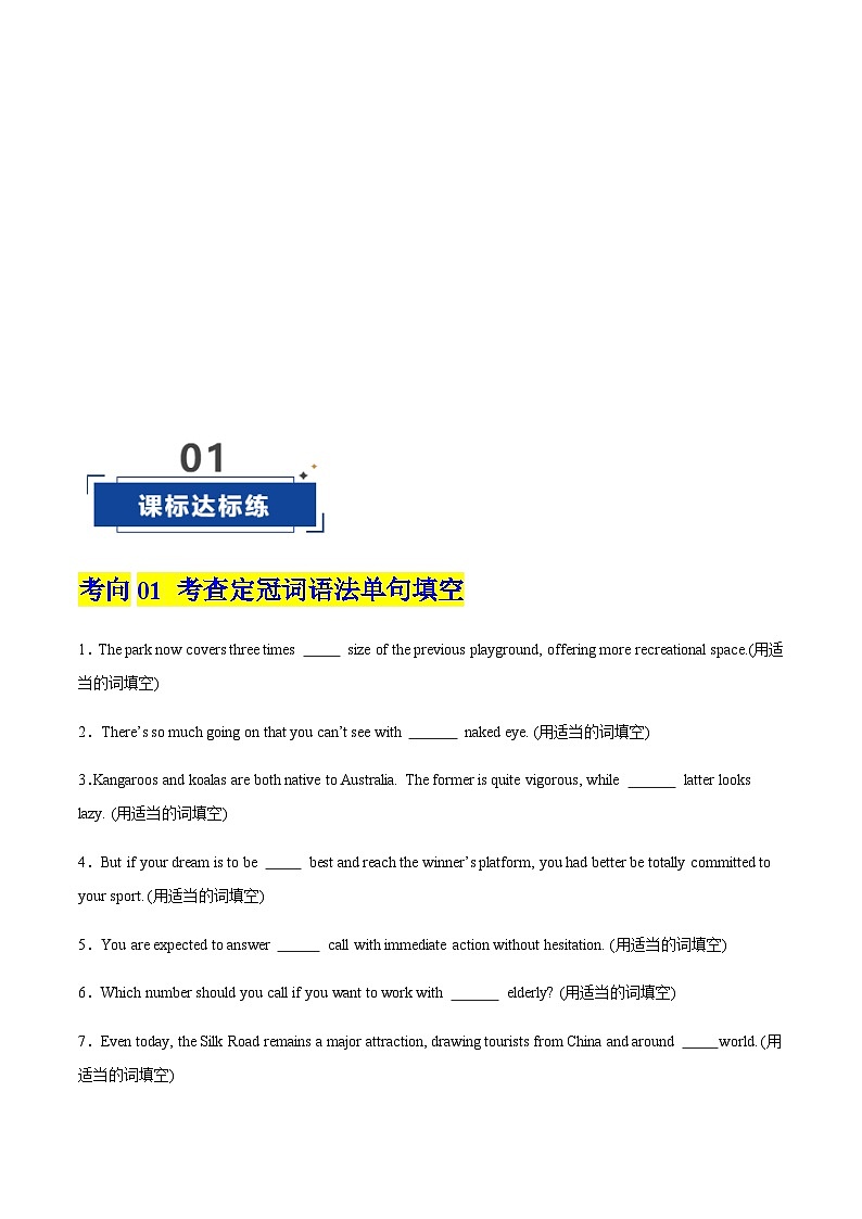 高考英语二轮-冠词（专项训练）（上海专用）（学生版）第2页