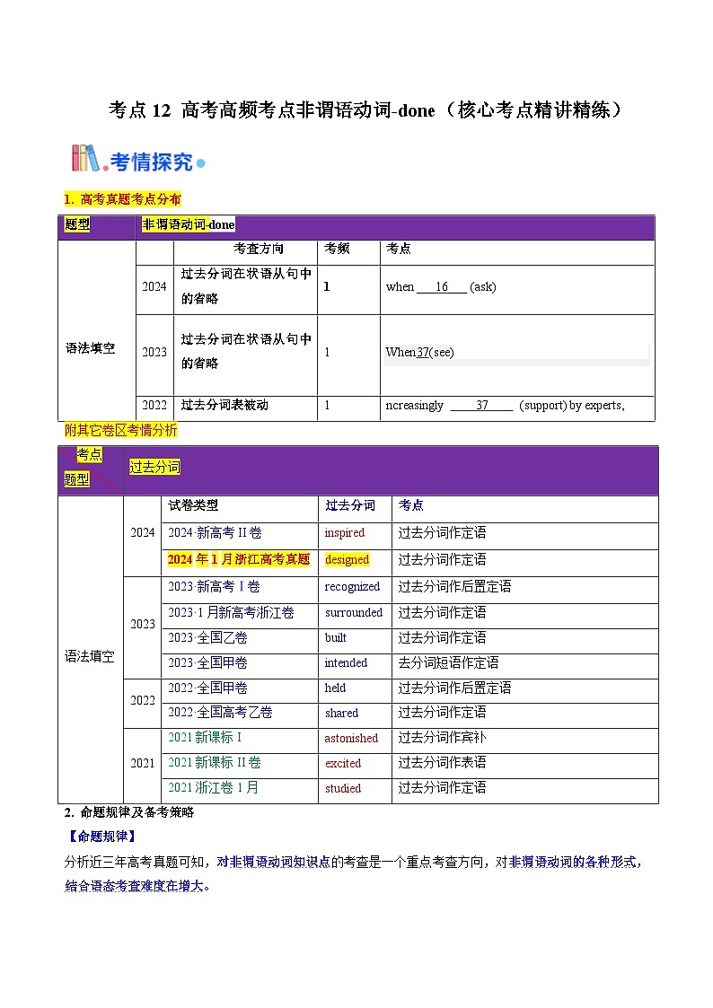 高考英语一轮讲义-高考高频考点非谓语动词-done（教师版)第1页