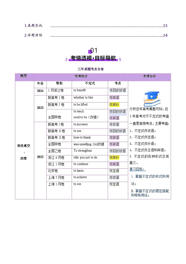 高考英语一轮-非谓语动词：动词不定式（讲义）（原卷版）第2页