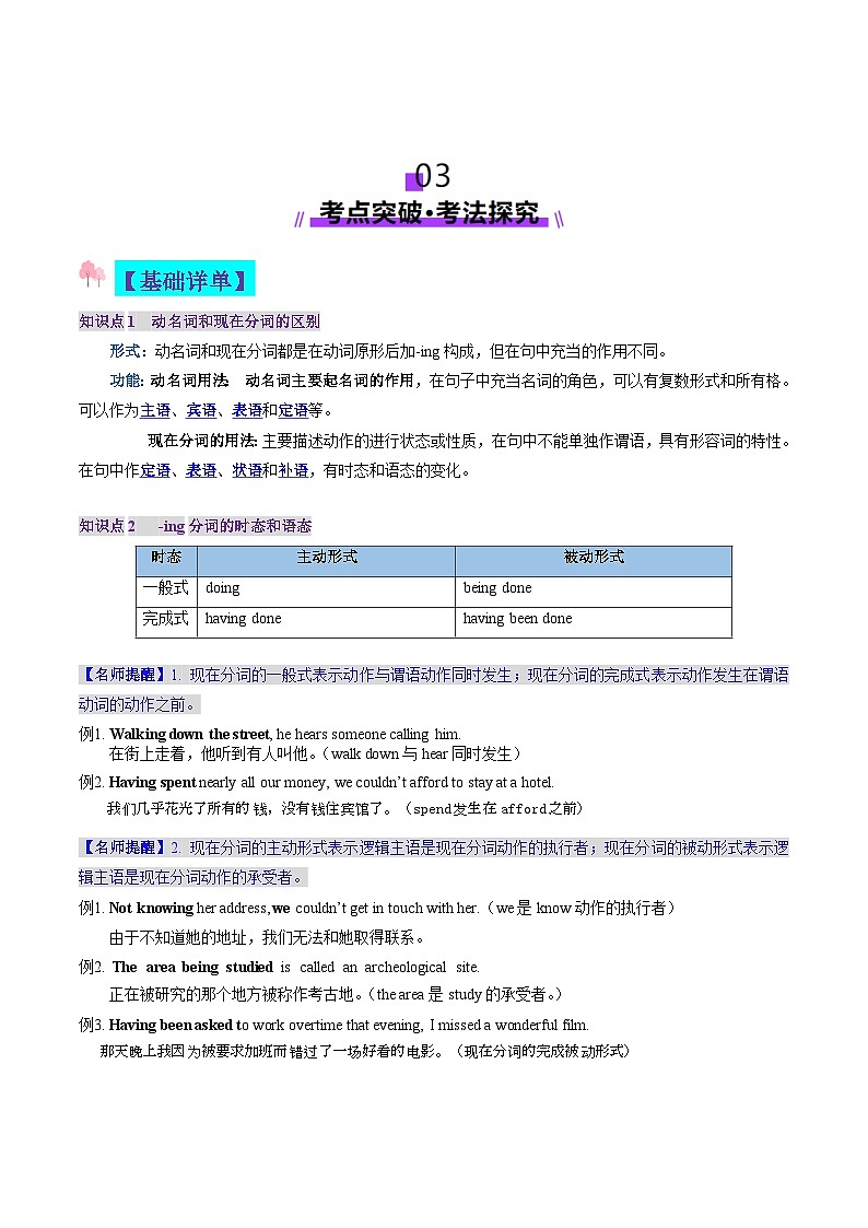 高考英语一轮-非谓语动词：动名词与现在分词（讲义）（解析版）第3页