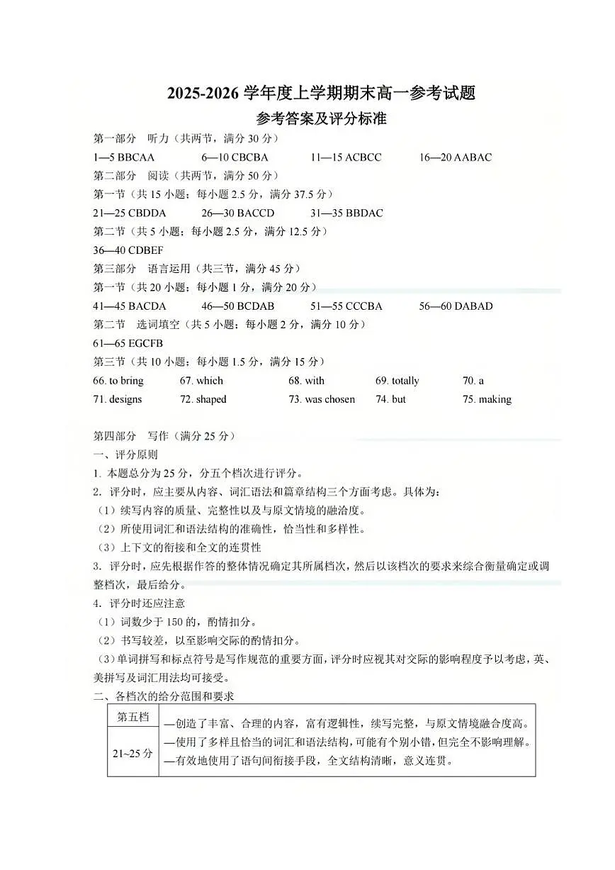 英语试题答案第1页