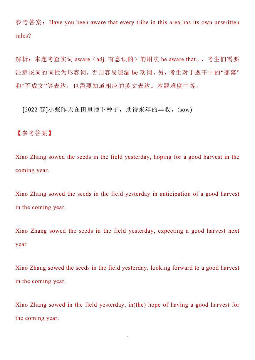高考英语读后续写句子翻译考点归纳知识清单（共21页）第3页