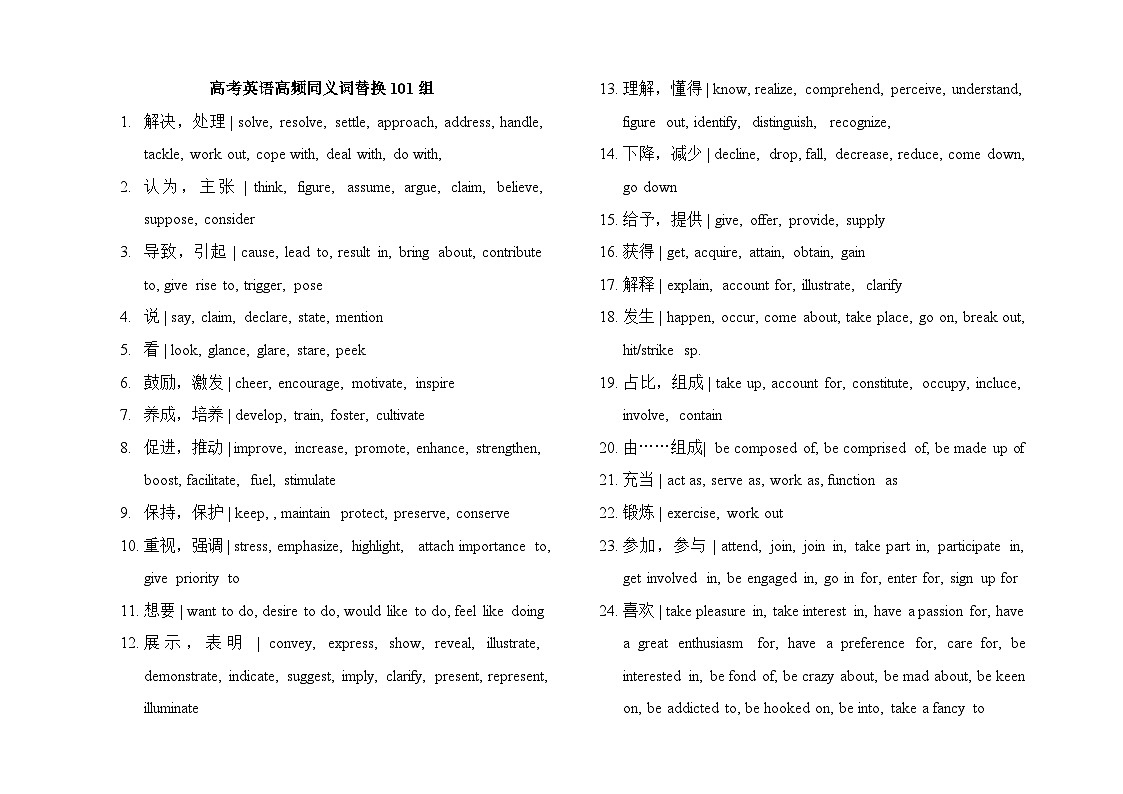 高考英语高频同义词替换汇总学案101组第1页