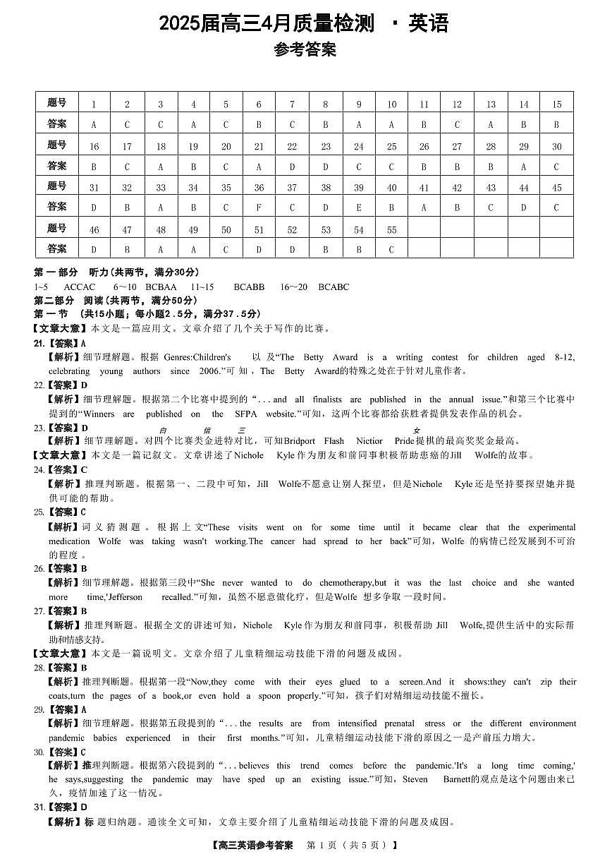 英语试卷答案第1页