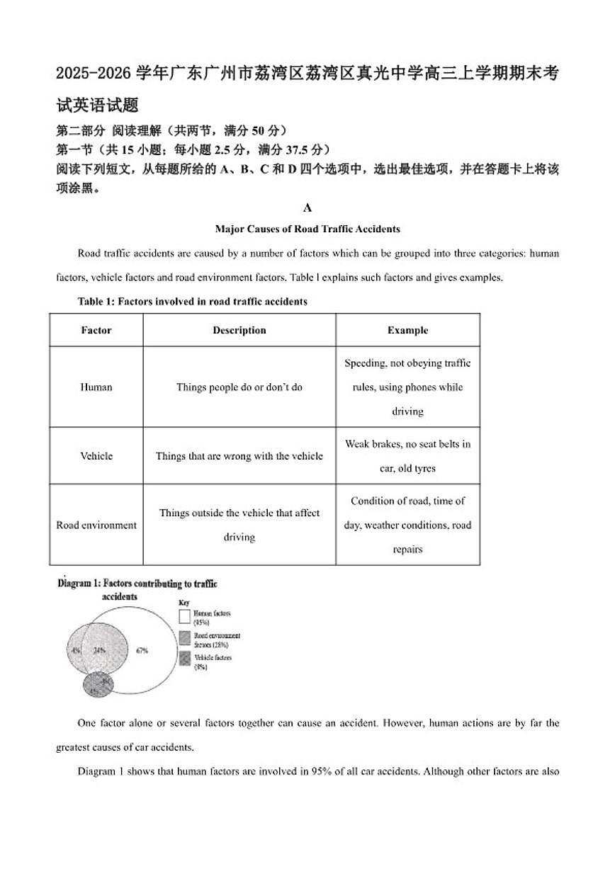 2025-2026学年广东广州市荔湾区荔湾区真光中学高三上学期期末考试英语试题（含答案）第1页
