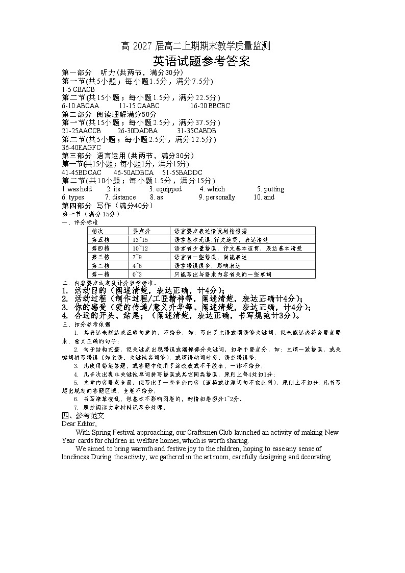 高二英语（答案）第1页