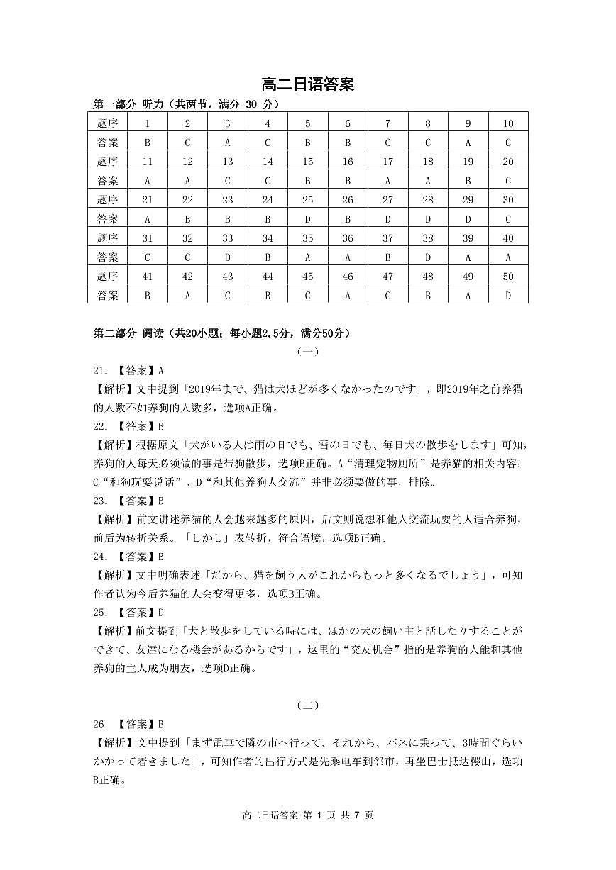 高二日语答案第1页