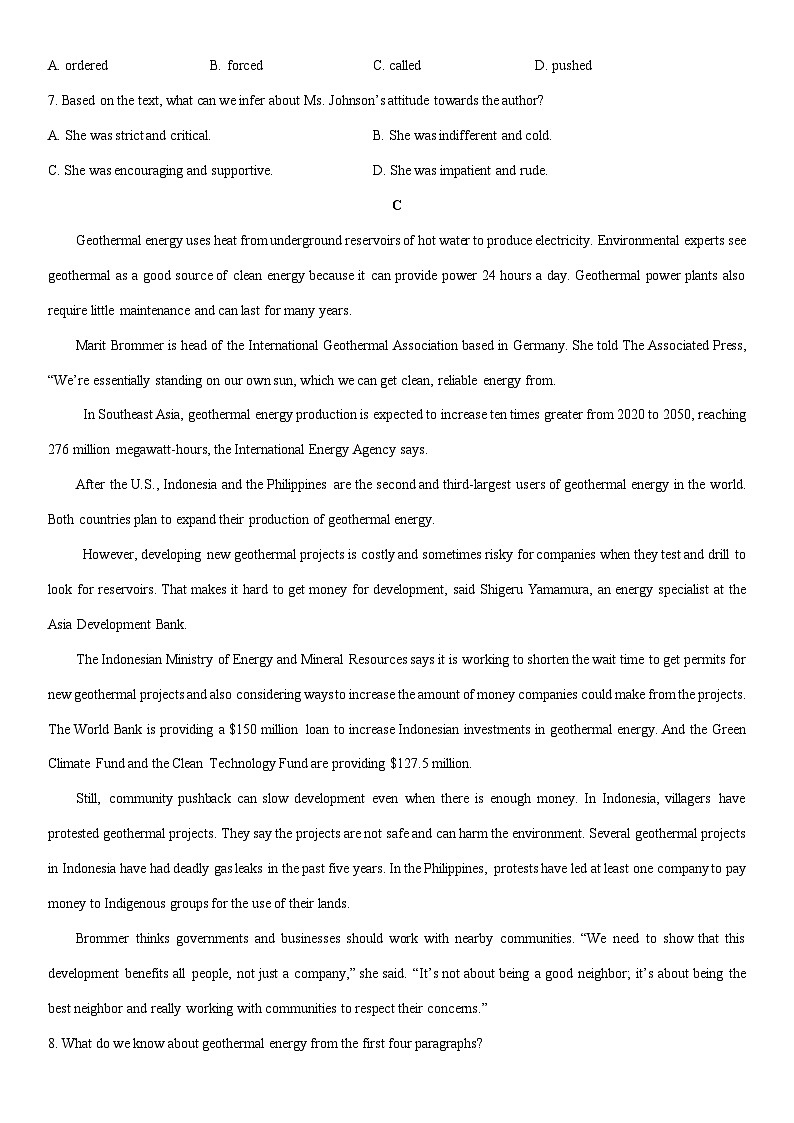 2024-2025学年甘肃省平凉市部分学校高一下学期开学考试英语试卷（学生版）第3页