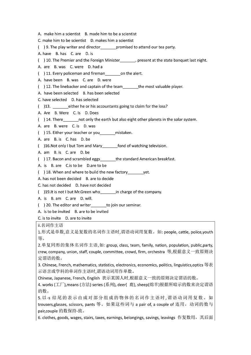 高中英语第一轮复习语法专练 第十二章 主谓一致第2页