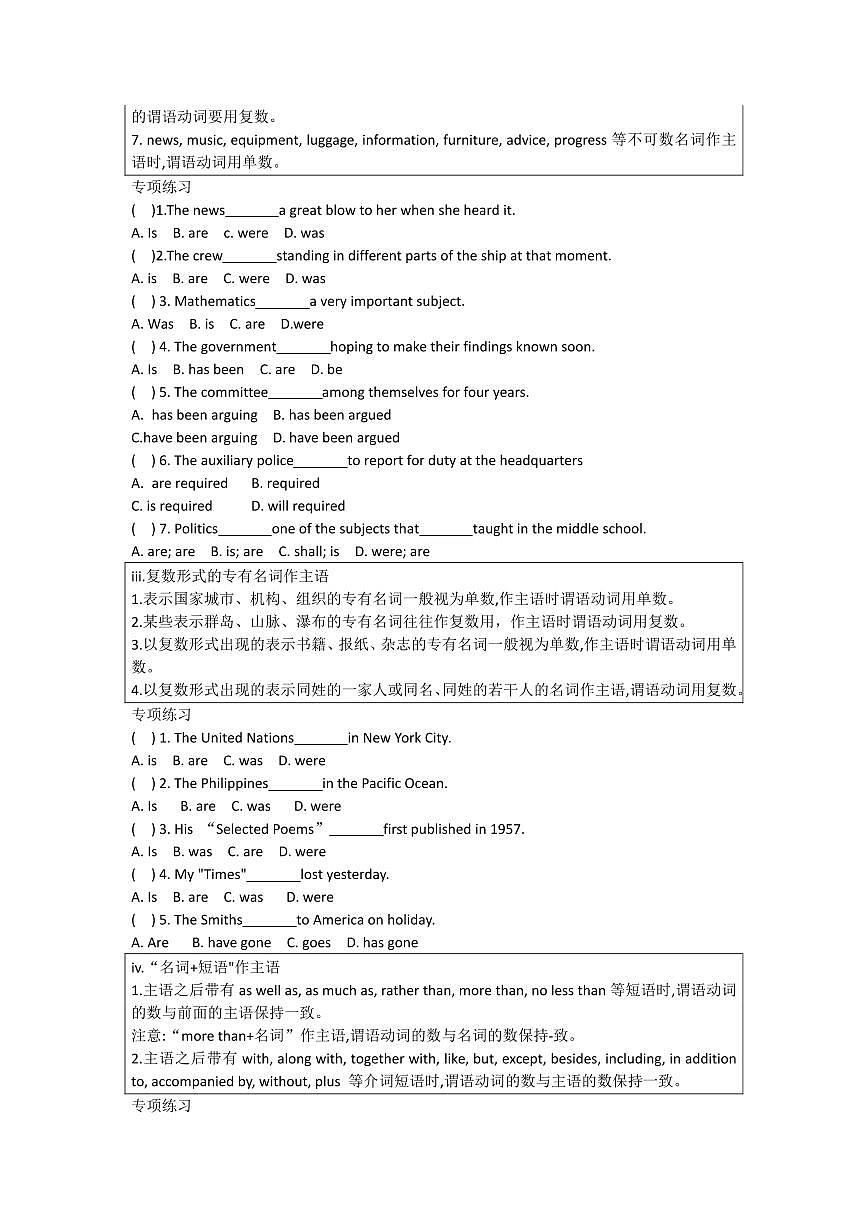 高中英语第一轮复习语法专练 第十二章 主谓一致第3页