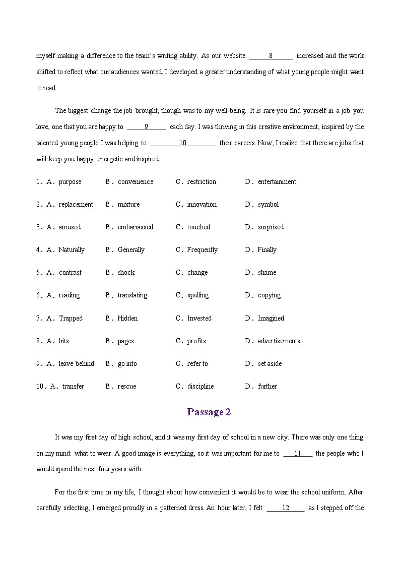 高考英语二轮-完形填空（练习）（学生版）第2页