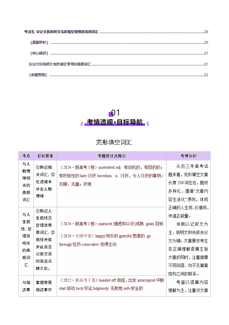 高考英语二轮-完形填空高频词汇（讲义）（学生版）第2页