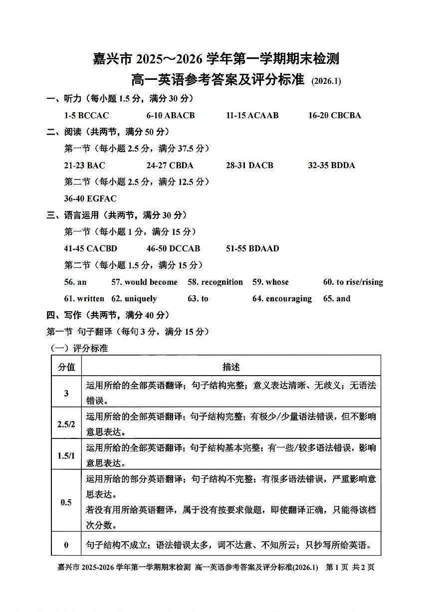 扫描件_嘉兴市英语答案第1页