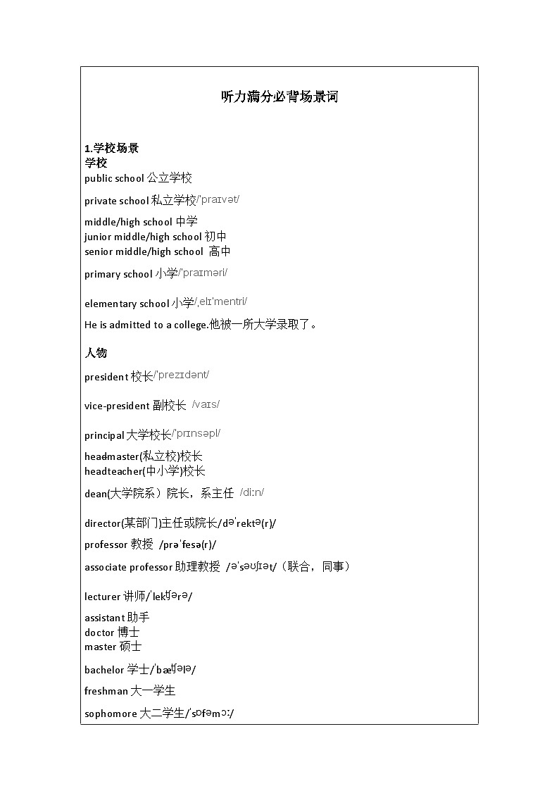 听力场景词知识清单-2026届高考英语二轮复习第1页