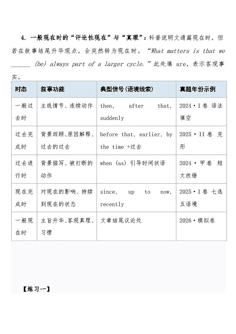 2026高考英语重难点专项突破练习卷1语境化语法——时态在叙事中的逻辑功能 导学案含答案第2页