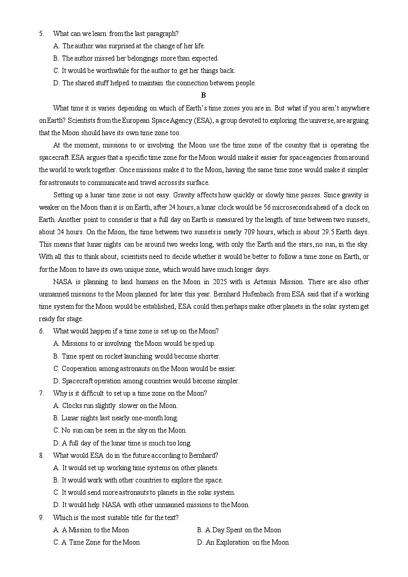 广东省广州市荔湾区第四中学高一（下）四月月考英语试卷（题目版）-A4第2页