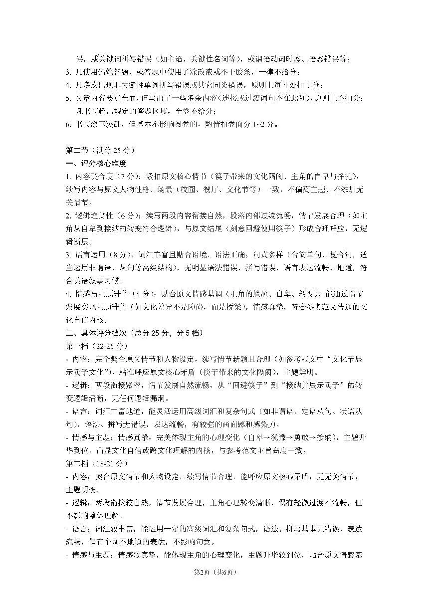成都市第七中学2025~2026学年度下期高2026届二诊模拟考试 英语答案第2页