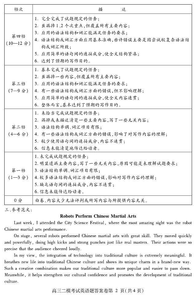 内江市高中2026届第二次模拟考试题 英语答案第2页
