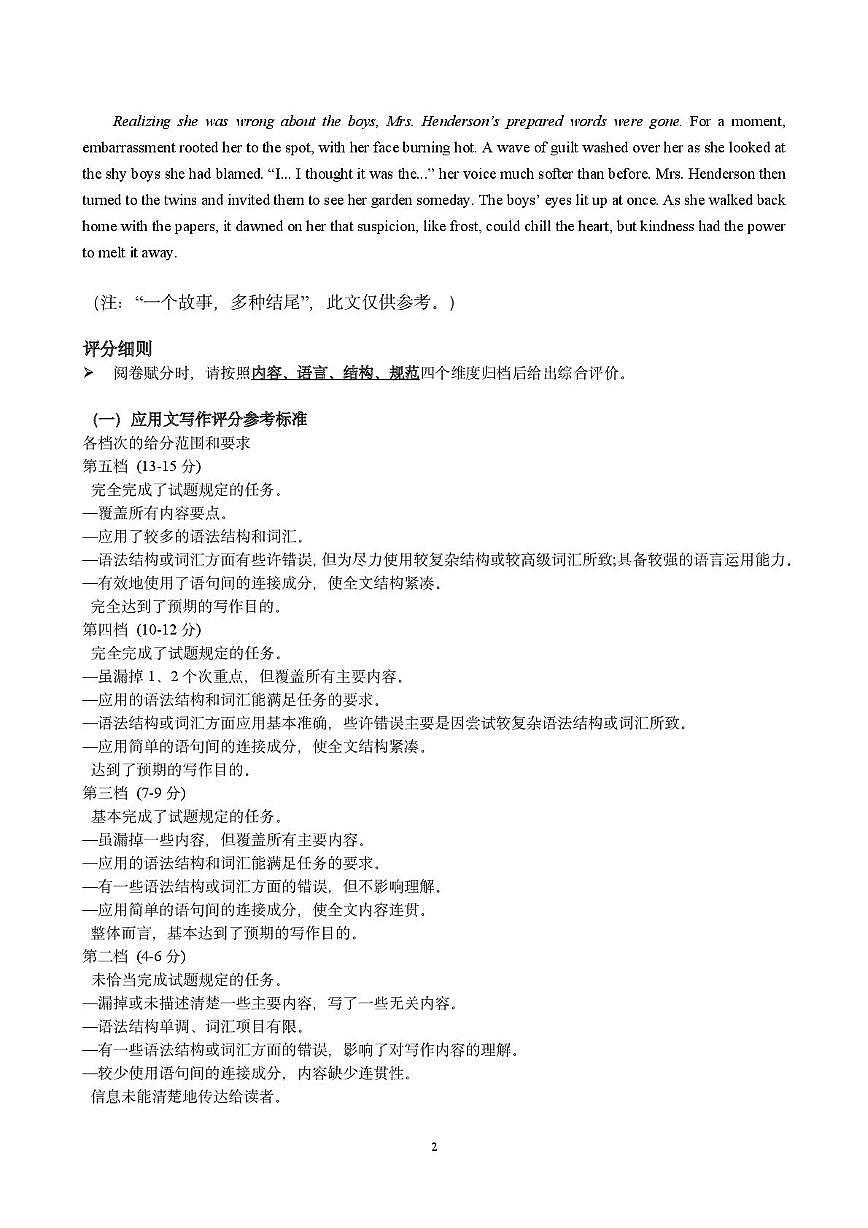 河北省石家庄市2025-2026学年高三一模考试英语试题 石家庄市2026届质量检测一(英语)参考答案第2页