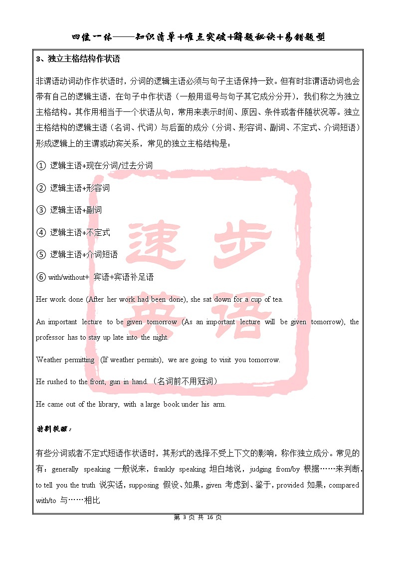 高中英语语法一点通——非谓语动词 教案03