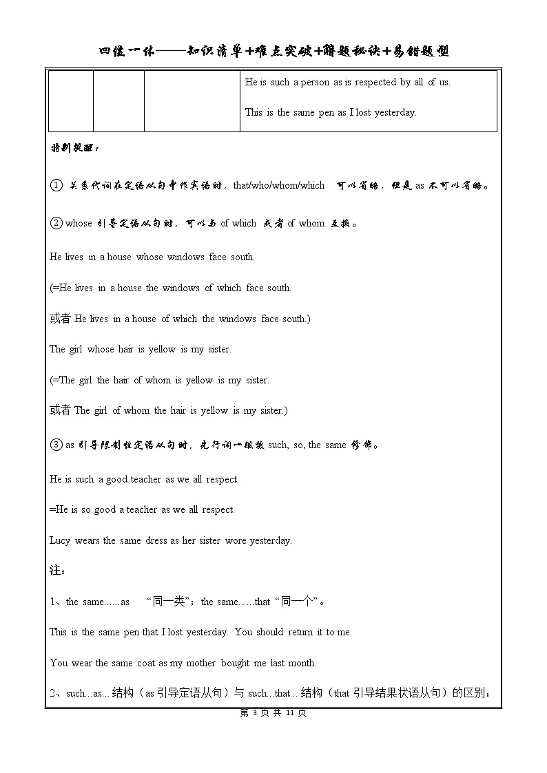 高中英语语法一点通——定语从句 教案03