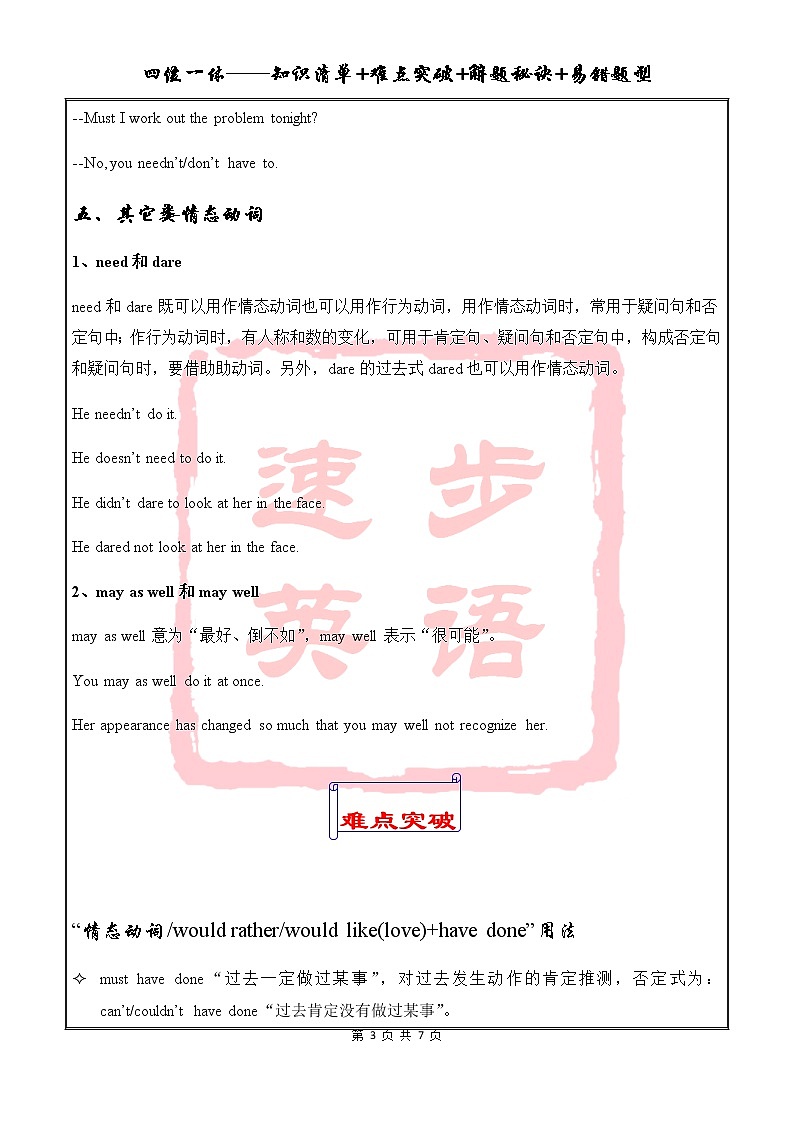 高中英语语法一点通——情态动词 教案03