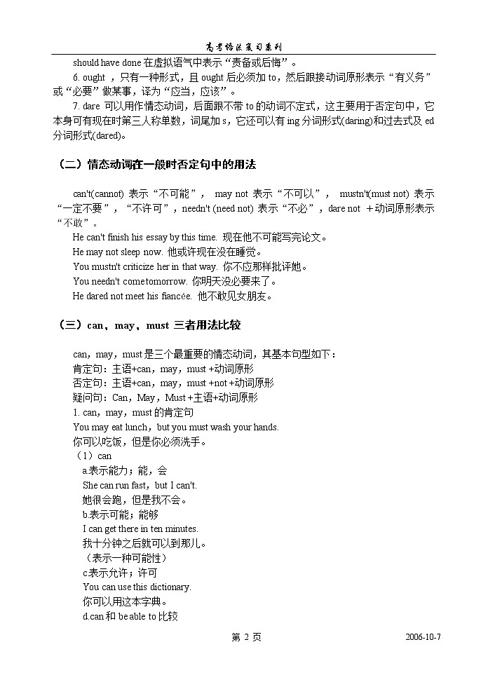 高考英语语法复习讲义：第五章、情态动词和虚拟语气02