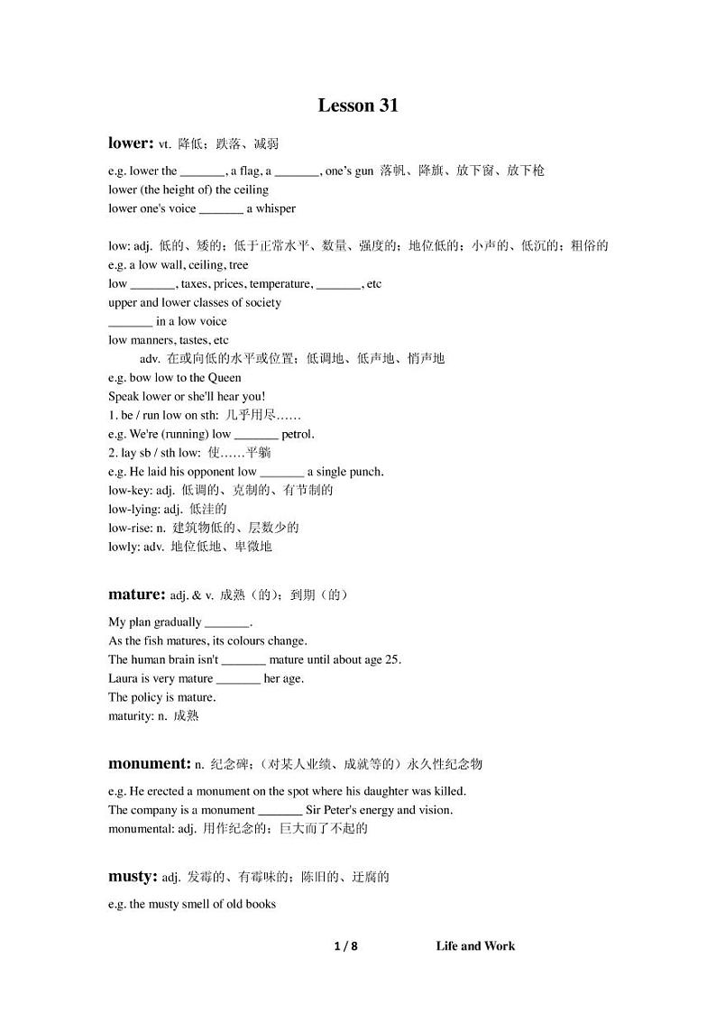 高考词汇专题复习：Lesson3101