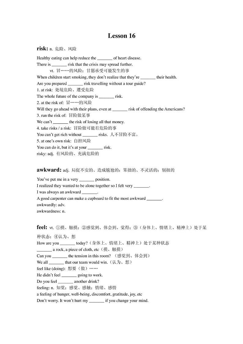 高考词汇专题复习：Lesson16第1页