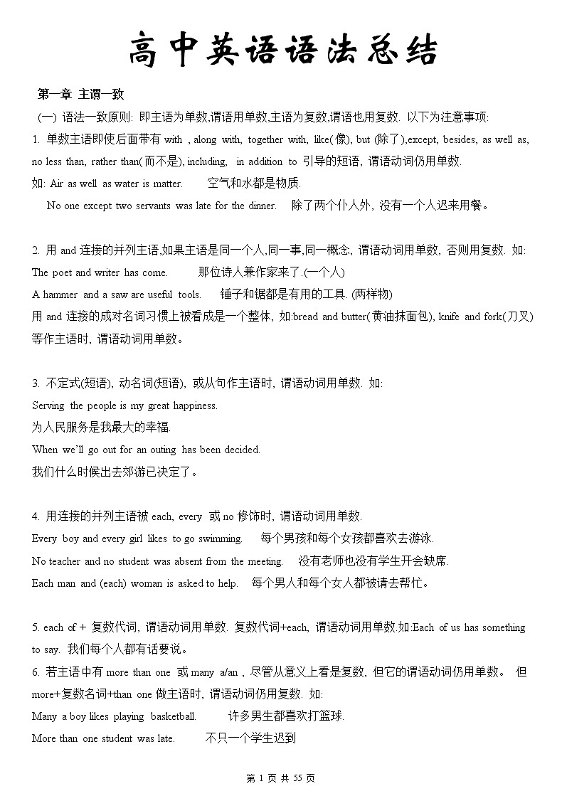 高中英语语法归纳总结讲义第1页