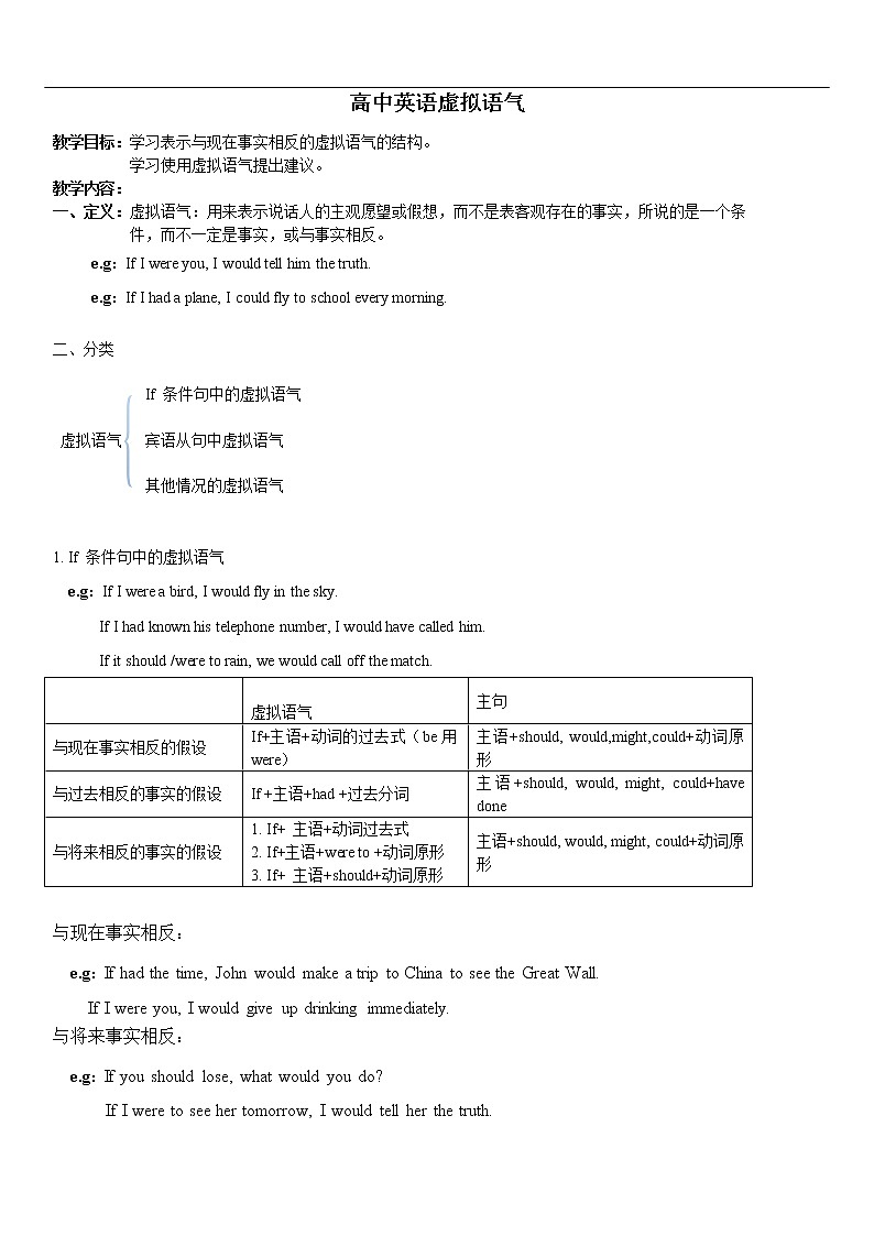 高中英语虚拟语气（附答案） 教案01