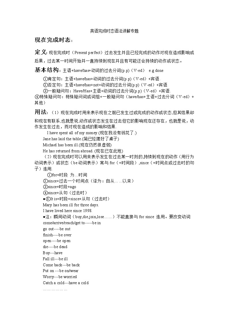 高中英语完成时态语法讲解专题第1页