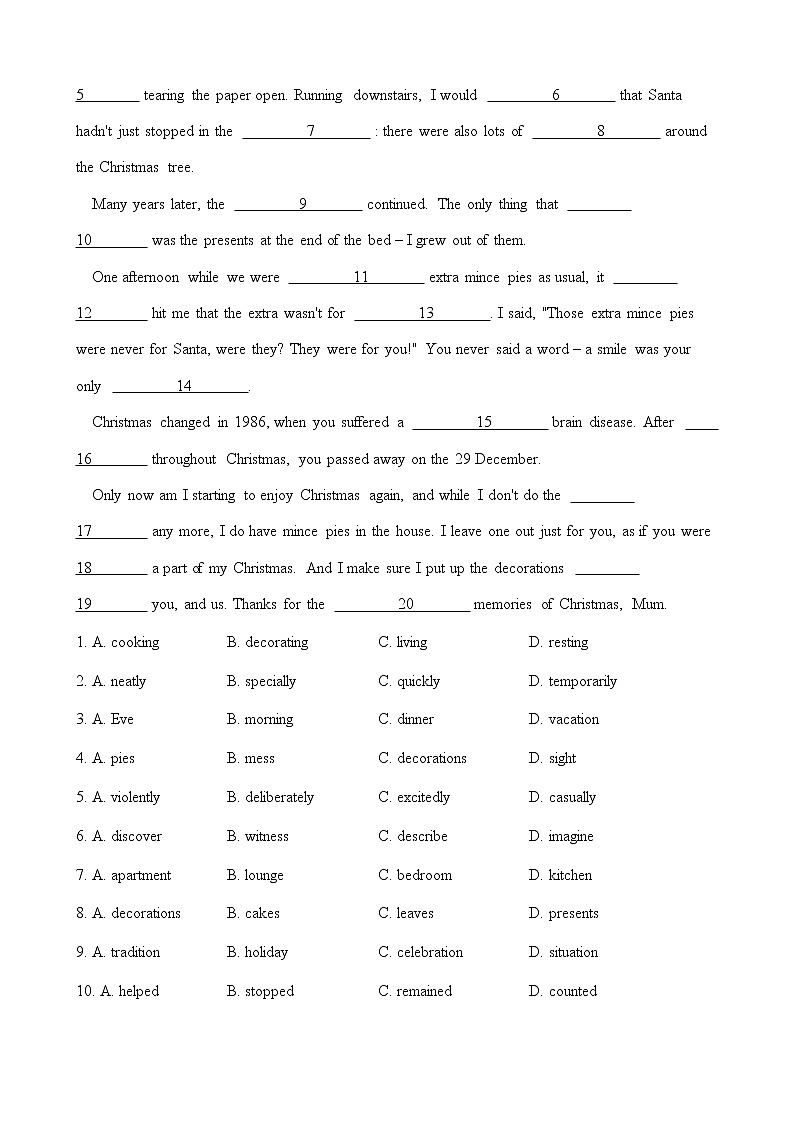 2020年春人教版英语必修三单元测试 Unit 1 Festivals around the world（word含答案）02