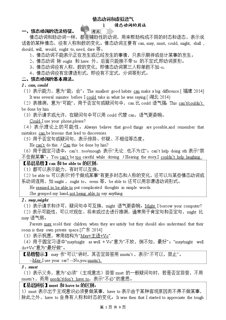 高中英语语法讲义——情态动词和虚拟语气第1页
