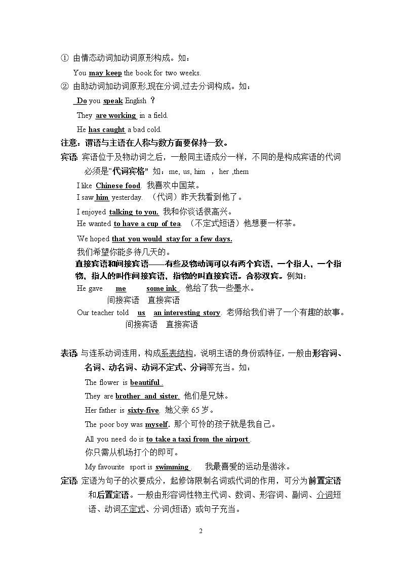 高中英语语法讲义——句子成分及结构第2页