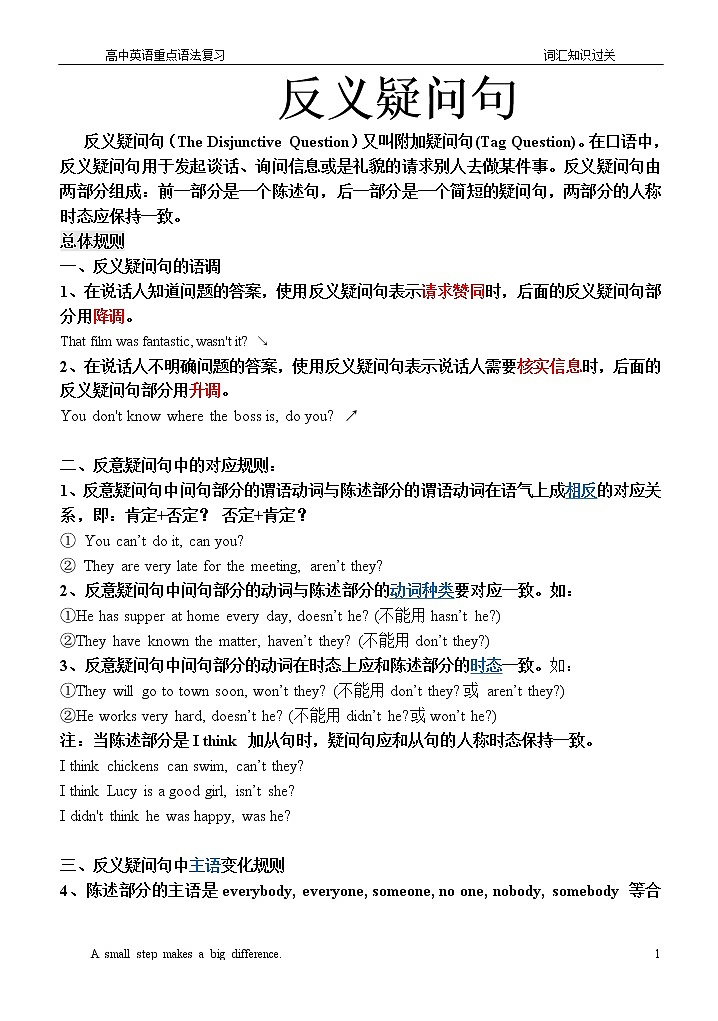 高考英语重点语法复习-反义疑问句第1页