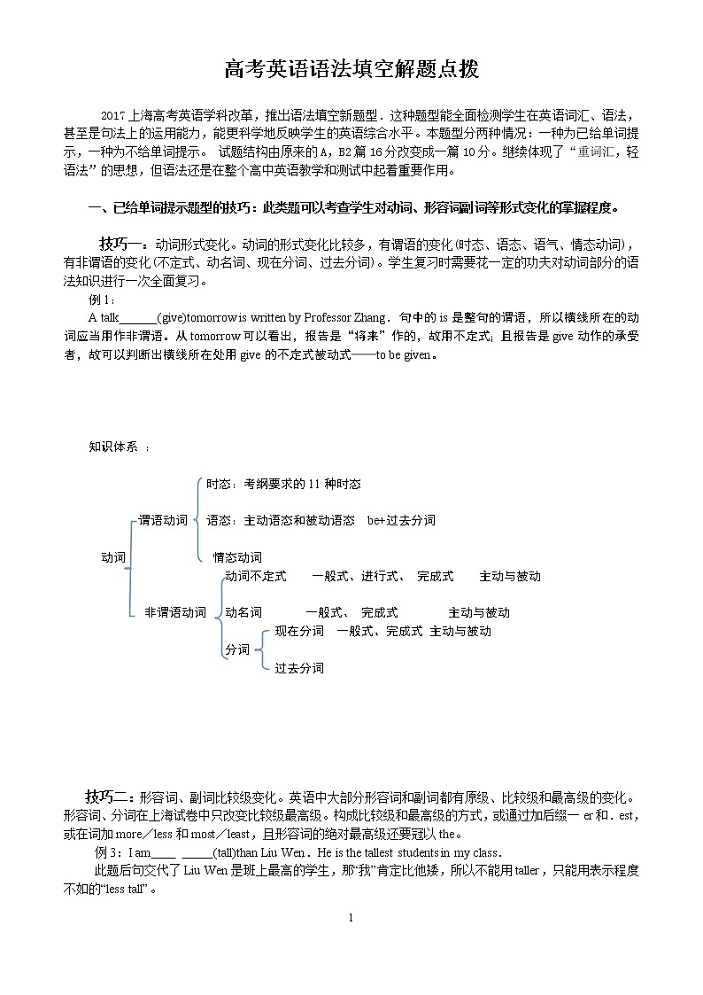 高考英语语法填空解题点拨（附答案）第1页
