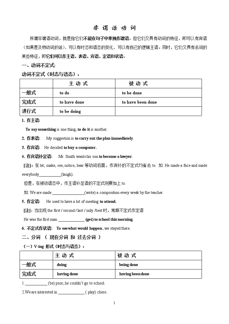 高考英语非谓语动词 教案01