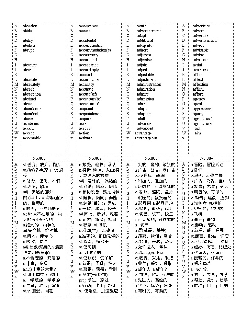 高考英语高中单词背诵手册 学案01