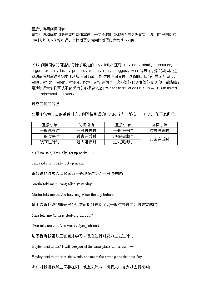 高中英语直接引语与间接引语的用法 教案01