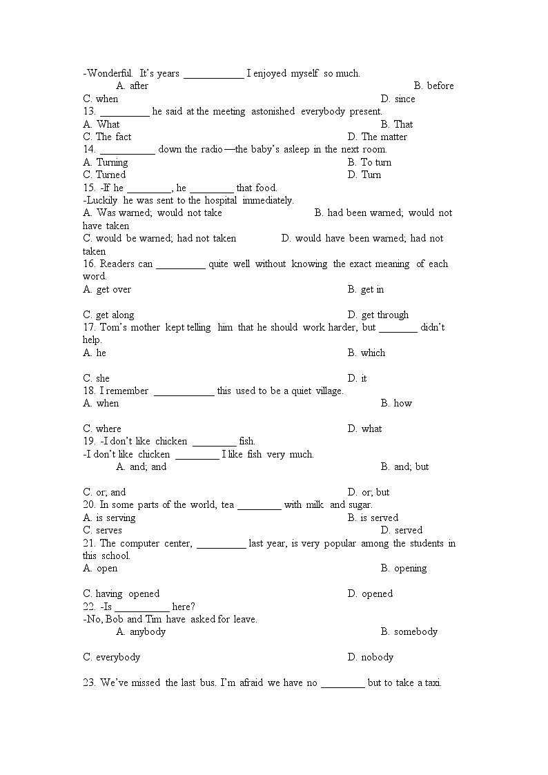 高中英语语法训练120题02