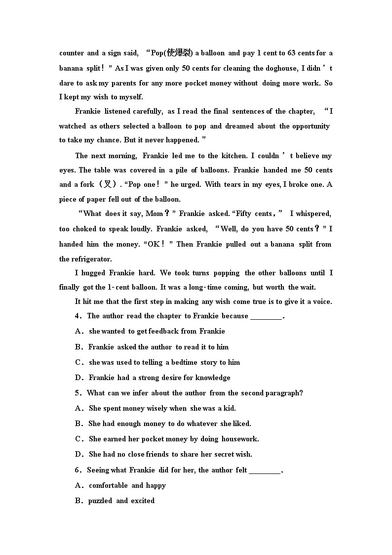 新疆阿克苏市阿瓦提县第四中学2020届高三上学期月考英语（汉语班）试题03