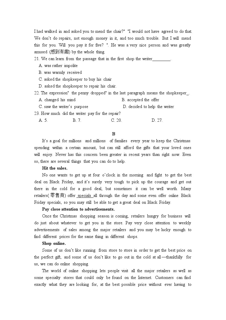 新疆博尔塔拉蒙古自治州第五师高级中学2020届高三上学期月考英语试题03