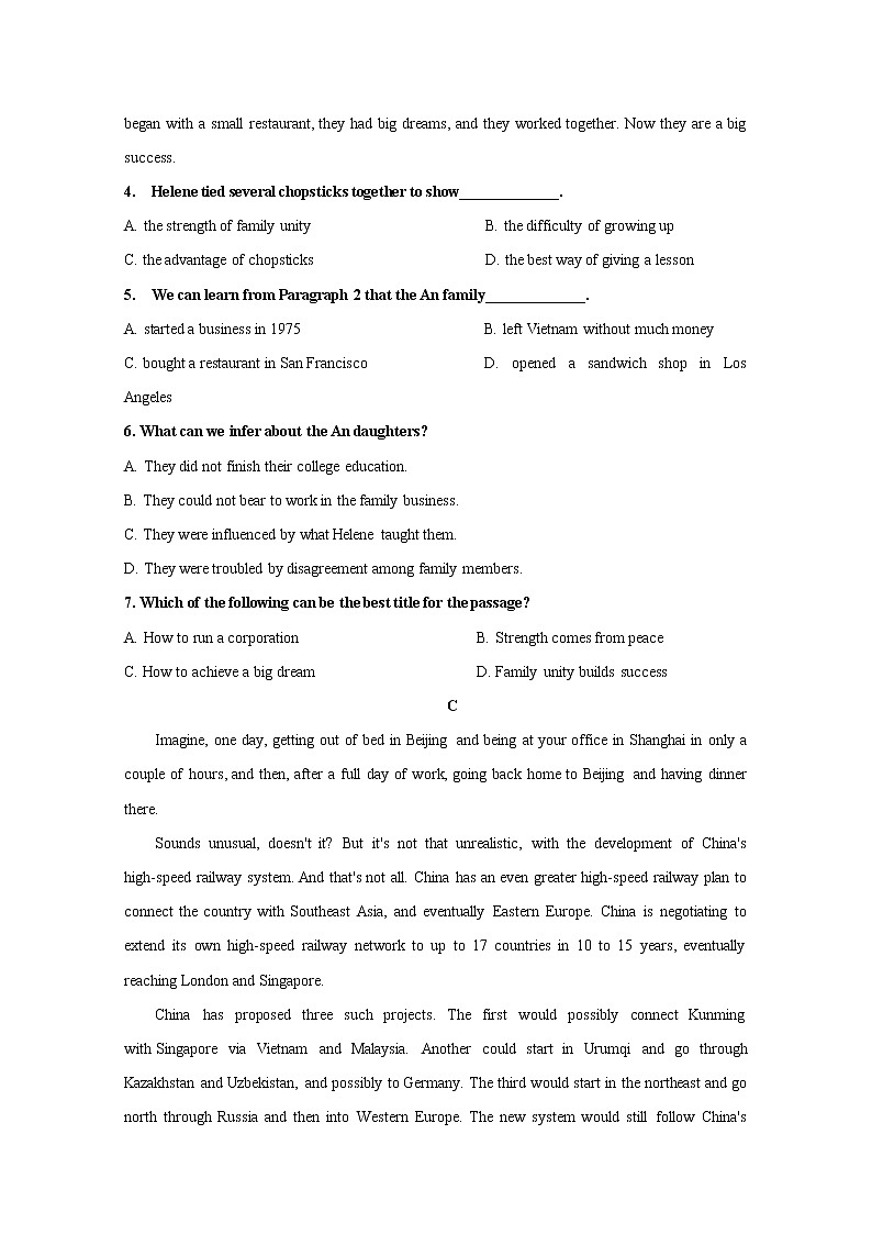 新疆喀什地区二中2019届高三9月月考英语试题03