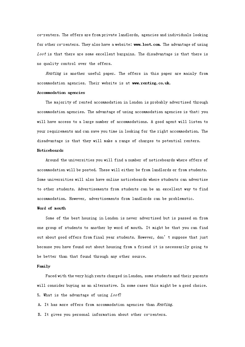 内蒙古集宁一中2020届高三上学期第一次月考英语试卷03