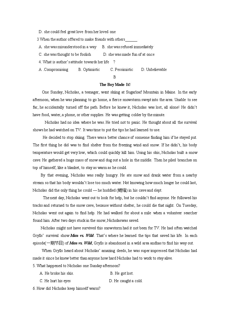 辽宁省大连市旅顺口区2020届高三上学期期中考试英语试卷02