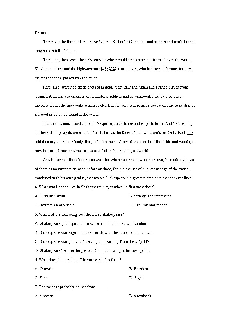 内蒙古集宁一中2020届高三上学期期中考试英语试题03